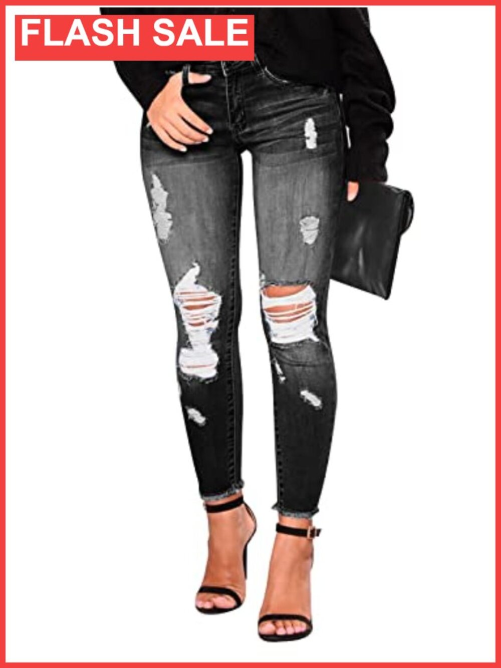 Ripped Skinny Slim Fit Jeans Frayed Distressed Stretchy Denim Pants